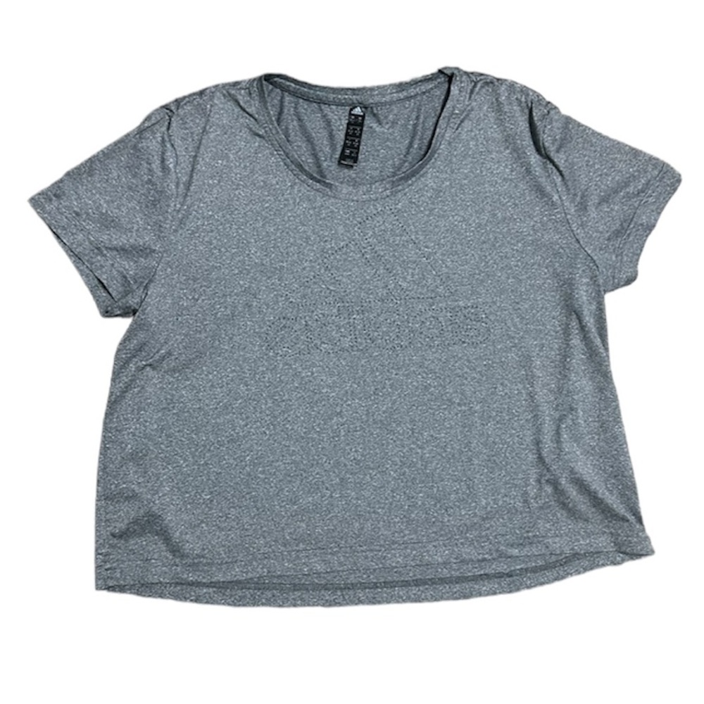Adidas laser perforated logo crop top gray lightweight soft silky short sleeved